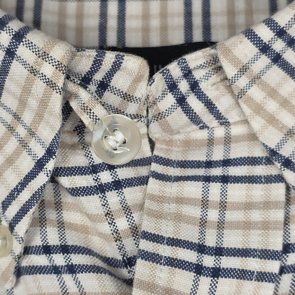 Van‎ Heusen Mens Short Sleeve Shirt 3XLT Brown Blue Plaid Pocket Cotton/Poly - Picture 8 of 16